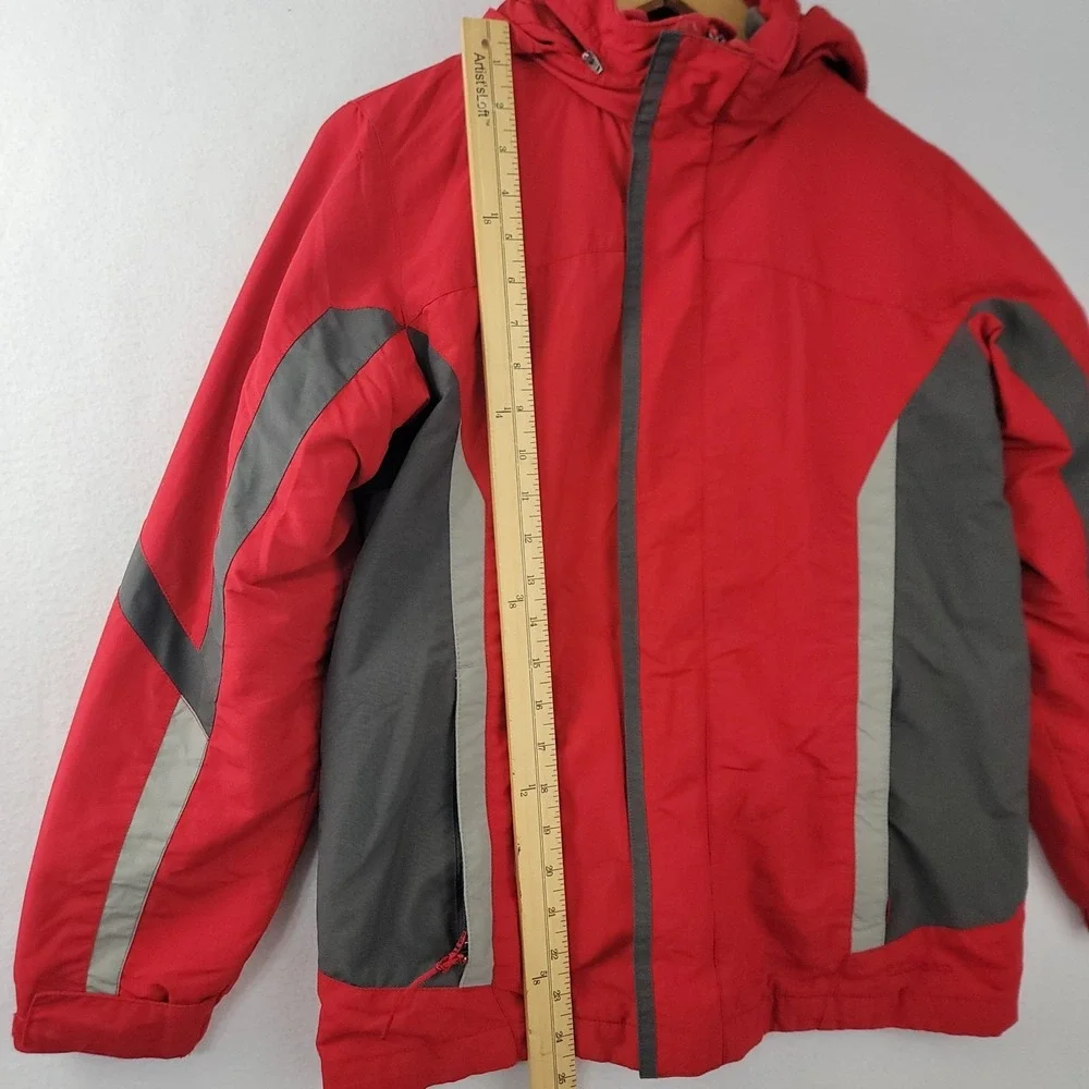 L.L Bean Kids 3 in 1 Red Gray Hide-Away Hood Wind Breaker Classic Jacket M10/12